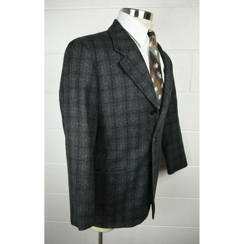 Mens Agnis B Homme Gray Windowpane‎ Sport Coat Jacket Lambswool Angora 42